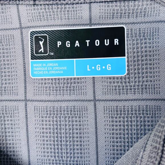 PGA Tour Men's NWT Large Gray Windowpane Plaid Golf Polo Shirt Motion Flex - Picture 3 of 8